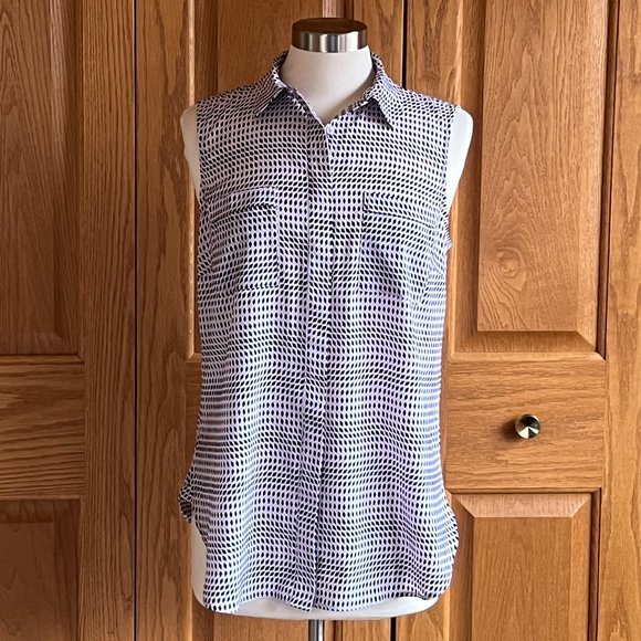TALBOTS - Sleeveless Tunic Blouse - Geo Design -- Excellent Condition - Picture 2 of 9